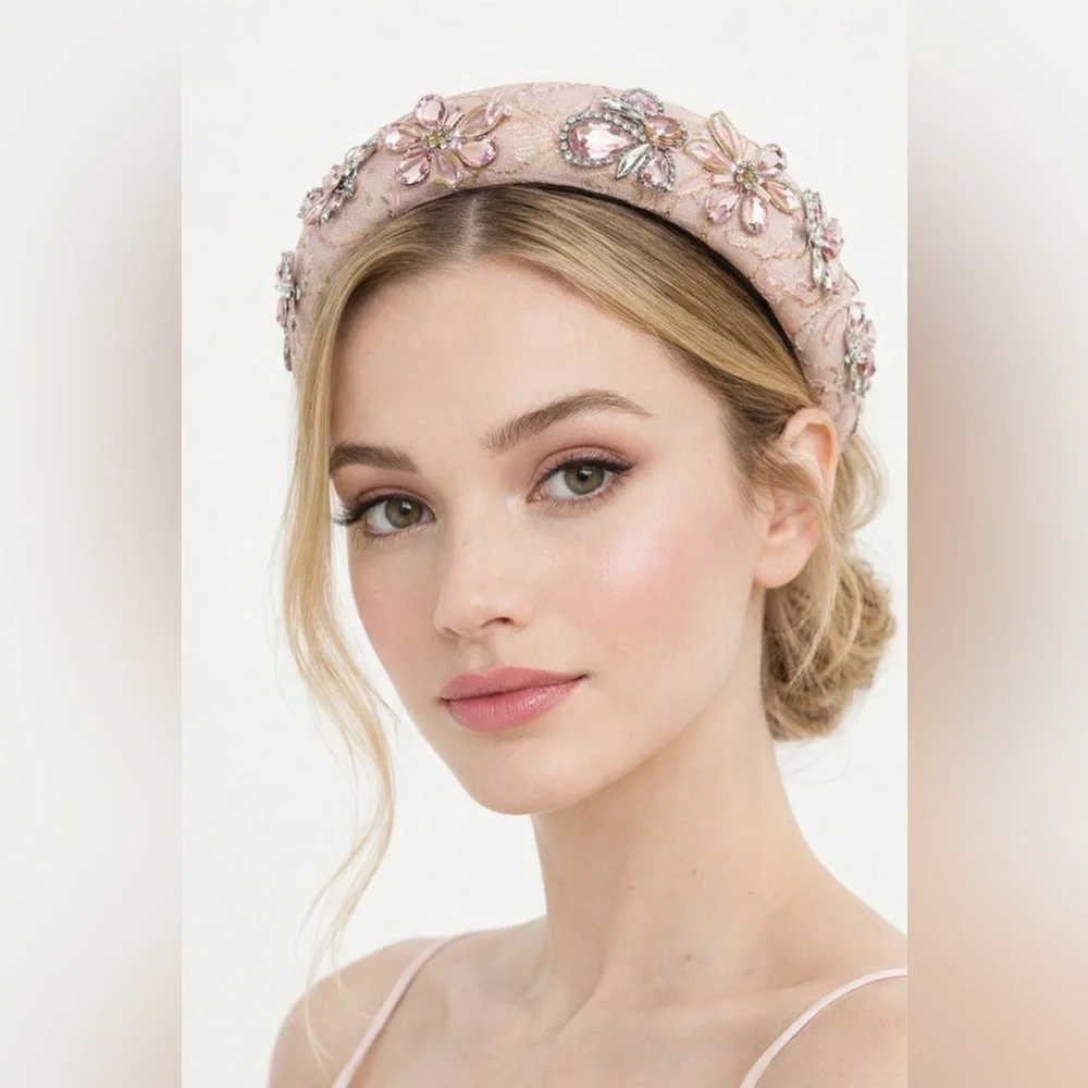 Baroque Rhinestone Flower Padded Headband